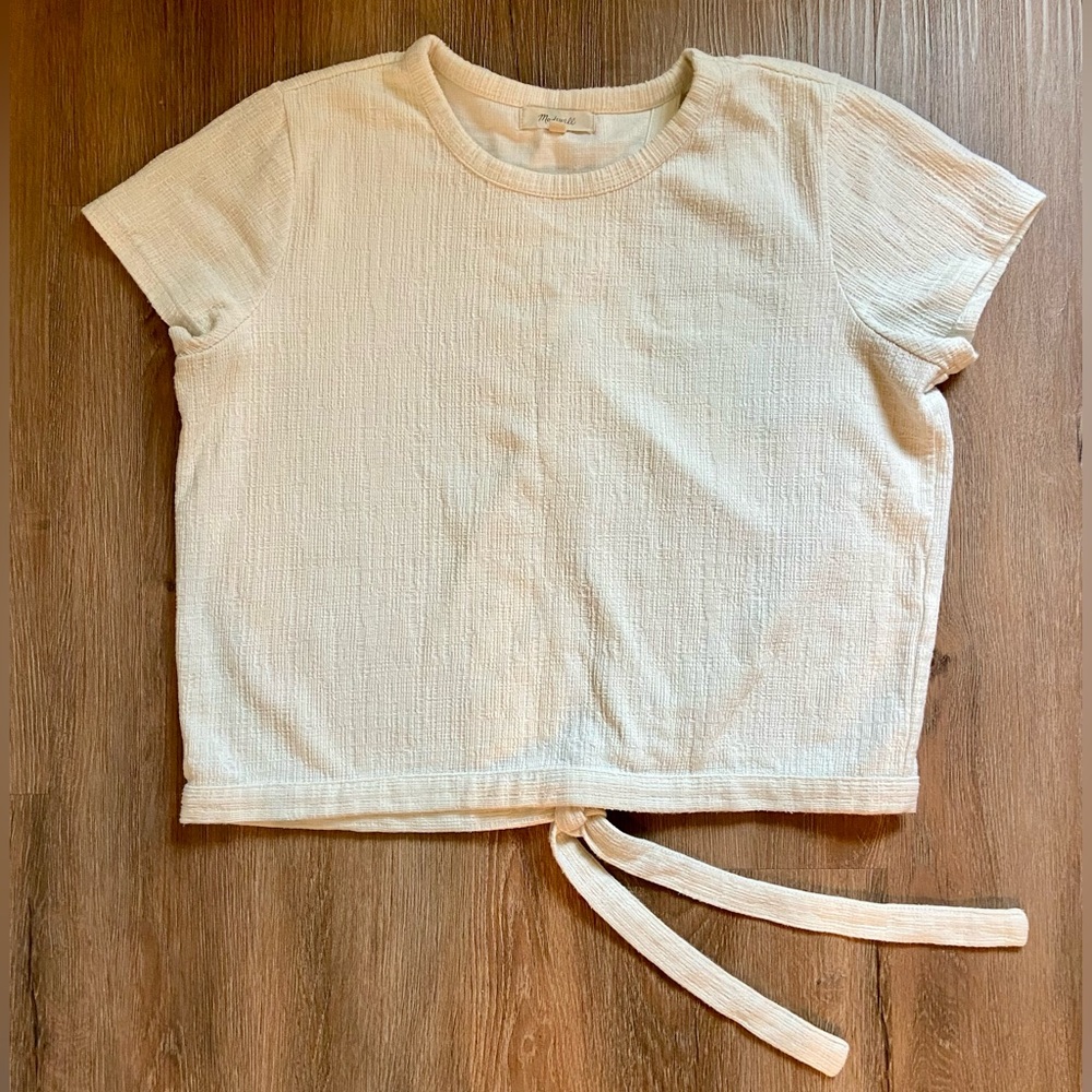 Madewell Women's Size Medium White Verse Tie-Back Short Sleeve Cotton blend Top